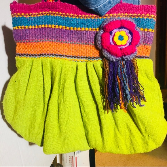 Lime Green And Multi-Color Boho Shoulder Bag - Picture 2 of 8